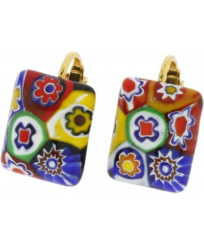 GlassOfVenice Murano Glass Color Splash Millefiori Rectangular Clip Earrings - Multicolor $30.22 Earrings